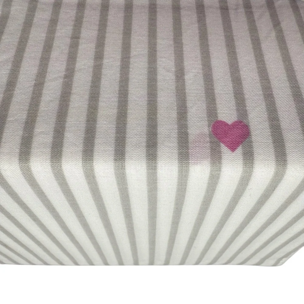 Kate Spade QUEEN Sheet Set WHITE & GRAY stripe pink hearts Cotton Percale NWT